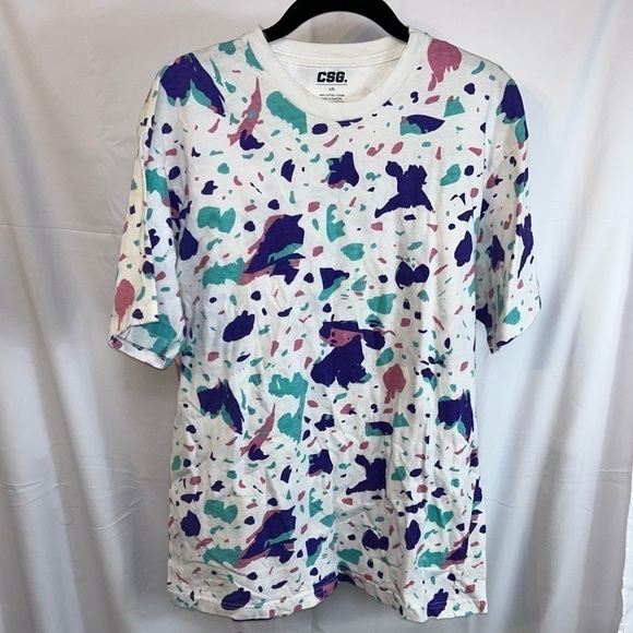CSG Shirt Short Sleeve Pullover Crewneck Tee Multicolor Geometric Splatter Top - Picture 3 of 7